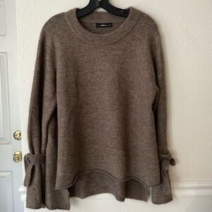 Zara Chic Feminine Oversized Brown Sweater Bow at Sleeves